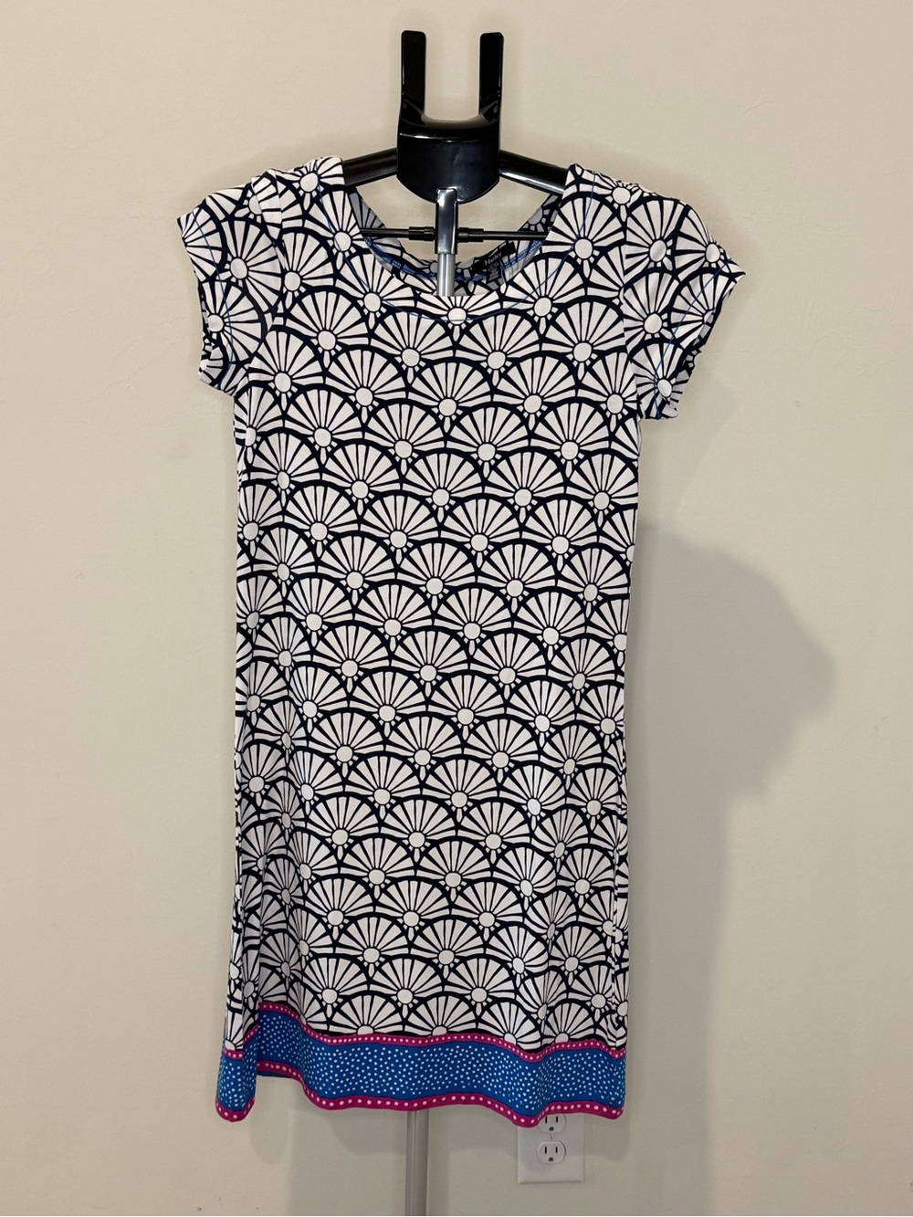 Hatley Navy and White Midi Dress with Pink & Blue Hem Trim